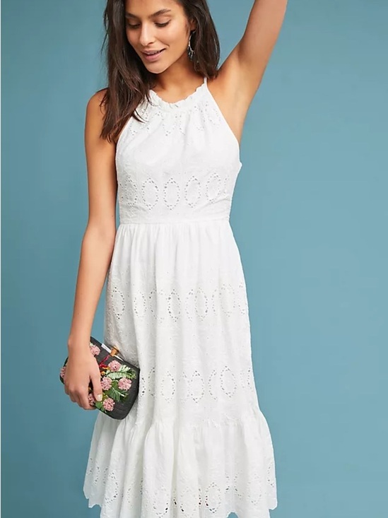 Anthropologie Dresses & Skirts - Anthropologie Maeve Tiered White Eyelet Halter Midi Dress